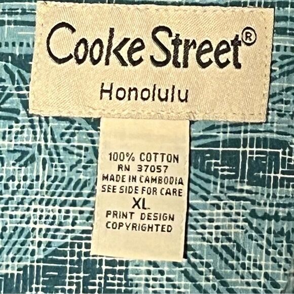 Cooke Street Honolulu Hawaiian Casual Button Down Green Tribal Leaf Shirt XL - Picture 3 of 6
